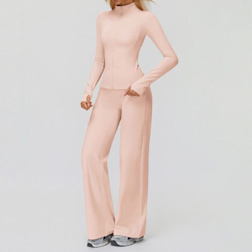 Zip-Up Sculpt Training Jacket + Wide-Leg Pants Set