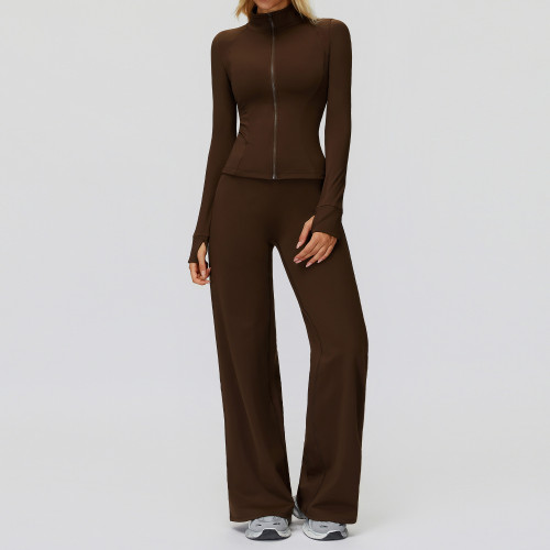 Zip-Up Sculpt Training Jacket + Wide-Leg Pants Set