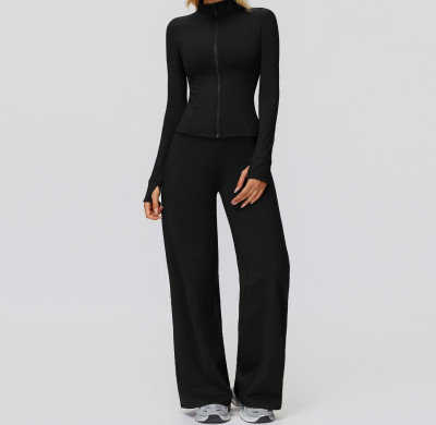 Zip-Up Sculpt Training Jacket + Wide-Leg Pants Set
