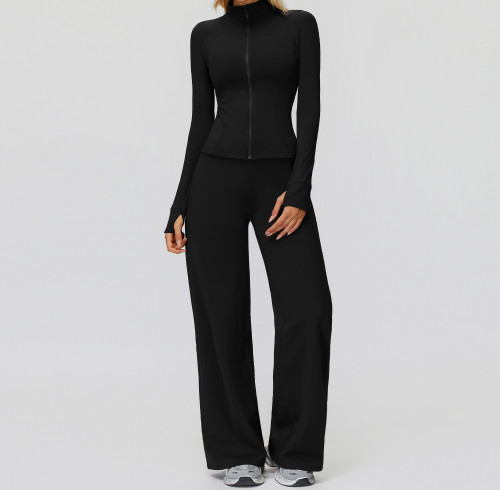 Zip-Up Sculpt Training Jacket + Wide-Leg Pants Set