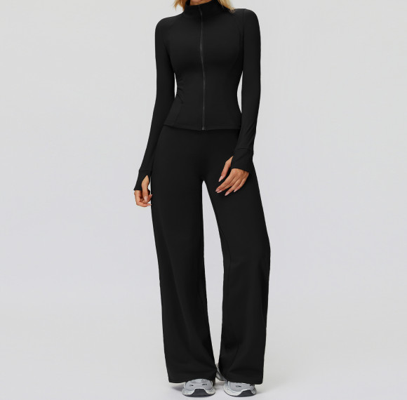 Zip-Up Sculpt Training Jacket + Wide-Leg Pants Set