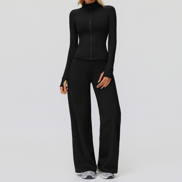 Zip-Up Sculpt Training Jacket + Wide-Leg Pants Set