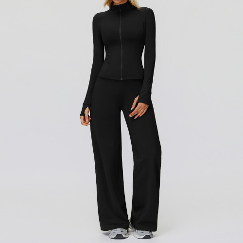 Zip-Up Sculpt Training Jacket + Wide-Leg Pants Set