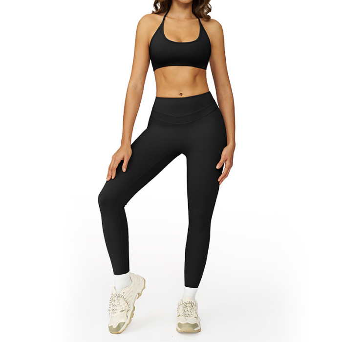 SunLuxe Halter Sports Bra & High-Waist Leggings Set