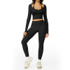 Layered Strap Long Sleeve Crop Top & High-Waist Leggings Set