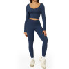 Layered Strap Long Sleeve Crop Top & High-Waist Leggings Set