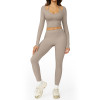 Layered Strap Long Sleeve Crop Top & High-Waist Leggings Set