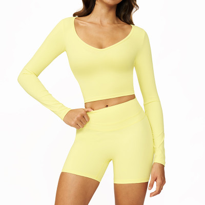 Layered Strap Long Sleeve Crop Top & High-Waist Biker Shorts Set