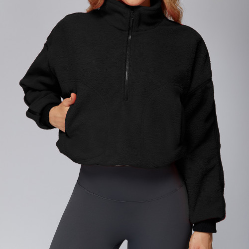 Cropped Half-Zip Fleece Pullover