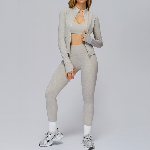 3-Piece Seamless Zip-Up Active Set (Jacket + Bra + High-Waist Leggings)