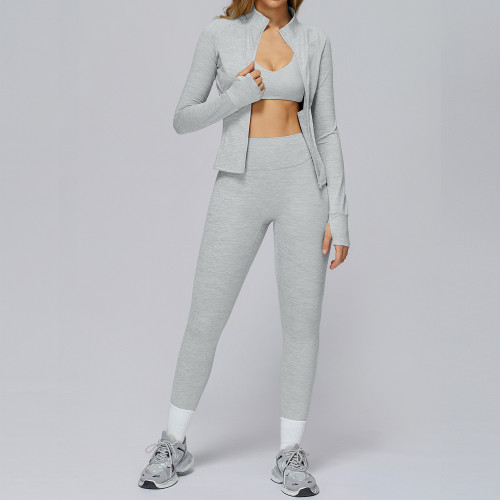 3-Piece Seamless Zip-Up Active Set (Jacket + Bra + High-Waist Leggings)