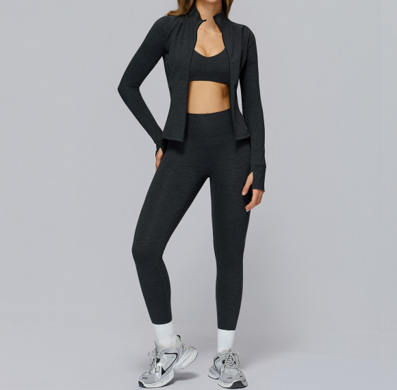 3-Piece Seamless Zip-Up Active Set (Jacket + Bra + High-Waist Leggings)