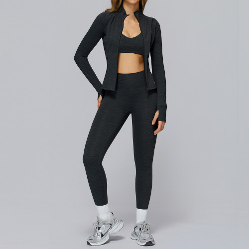 3-Piece Seamless Zip-Up Active Set (Jacket + Bra + High-Waist Leggings)
