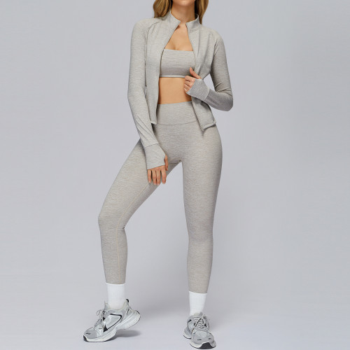 3-Piece Seamless Active Set (Pink Jacket + Sports Bra + Leggings)