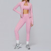 3-Piece Seamless Active Set (Pink Jacket + Sports Bra + Leggings)