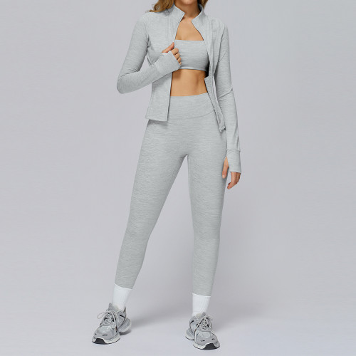 3-Piece Seamless Active Set (Pink Jacket + Sports Bra + Leggings)