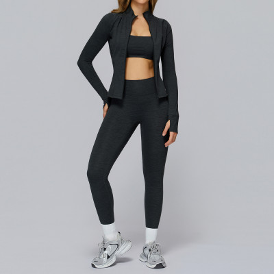 3-Piece Seamless Active Set (Pink Jacket + Sports Bra + Leggings)