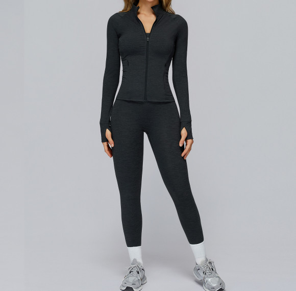 Wholesale ZipContour Long Sleeve Jacket & High-Waist Leggings Set - Custom OEM & ODM Activewear Solutions for Global Brands, Sourcing Agents, and Retailers in the Fitness Industry