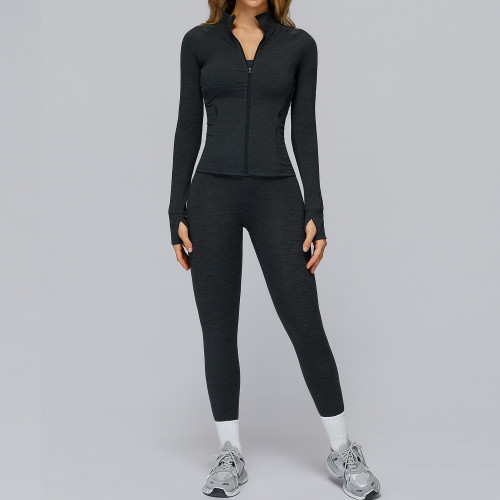 Wholesale ZipContour Long Sleeve Jacket & High-Waist Leggings Set - Custom OEM & ODM Activewear Solutions for Global Brands, Sourcing Agents, and Retailers in the Fitness Industry