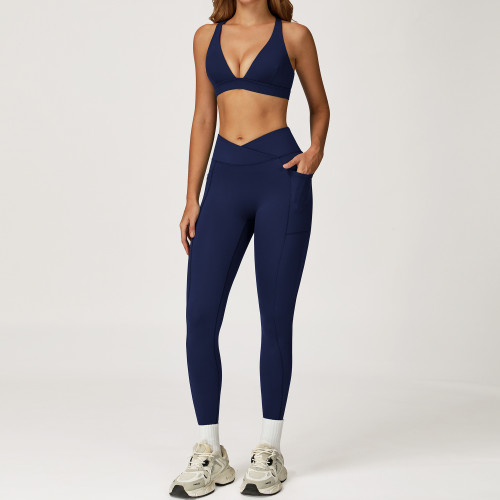 OEM & ODM V-Neck Racerback Sports Bra & Crossover High-Waist Leggings Set | Wholesale Activewear Solutions for Brands & Distributors | Custom Sizing, Private Label, and High-Quality Materials Availabl