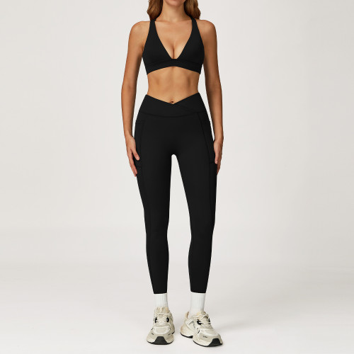 OEM & ODM V-Neck Racerback Sports Bra & Crossover High-Waist Leggings Set | Wholesale Activewear Solutions for Brands & Distributors | Custom Sizing, Private Label, and High-Quality Materials Availabl