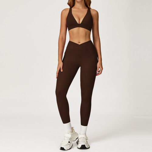 OEM & ODM V-Neck Racerback Sports Bra & Crossover High-Waist Leggings Set | Wholesale Activewear Solutions for Brands & Distributors | Custom Sizing, Private Label, and High-Quality Materials Availabl