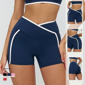 OEM & ODM Cross-Border Bare Sensation Contrasting Color Yoga Shorts for Women - Crossed Waist Tight Fit Fitness Pants for Outdoor Running & Sports - Perfect for Wholesale & Sourcing Agents - Model 9528
