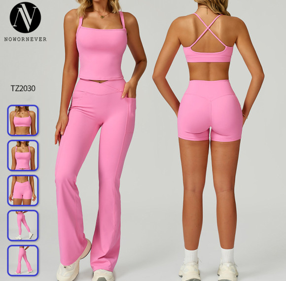 Wholesale Seamless Naked Feeling Yoga Outfit for Women Hollow Back High Waist Tummy Control Sports Suit 2030