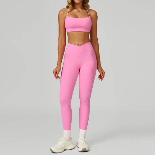 Wholesale Seamless Naked Feeling Yoga Outfit for Women Hollow Back High Waist Tummy Control Sports Suit 2030