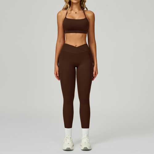 Custom Logo Seamless Activewear Set | Ladies Racerback Hollow Out Bra & High Waist Scrunch Leggings Workout Clothing 2030