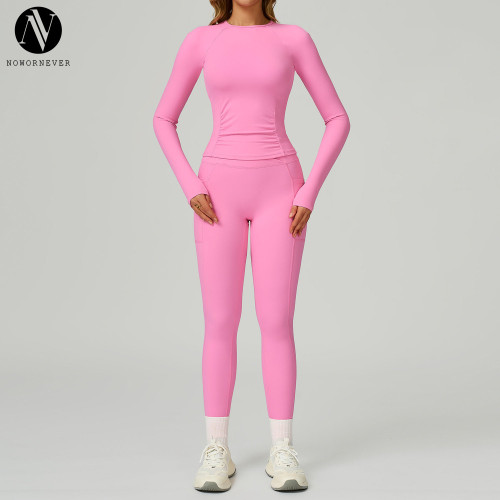 Custom 6-in-1 V-Cut High Waist Wholesale Yoga Sets | Long Sleeve Round Neck Top & Tummy Control Compression Pants for Women