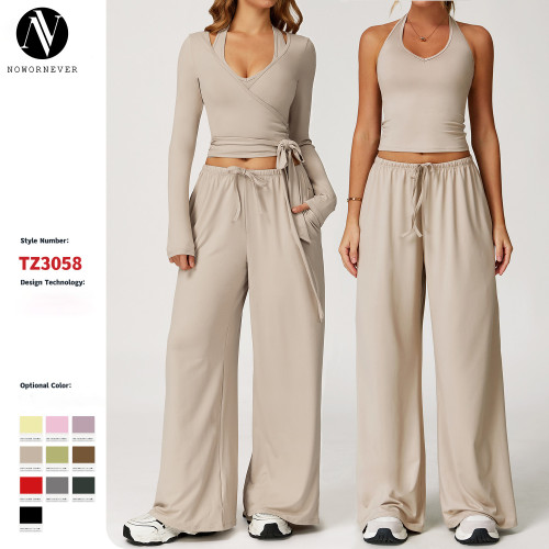 Customizable Zechuang Women's Brushed Yoga Set - Quick-Drying Backless Sportswear for Fitness & Running, OEM/ODM Manufacturing Available for Wholesale Clients