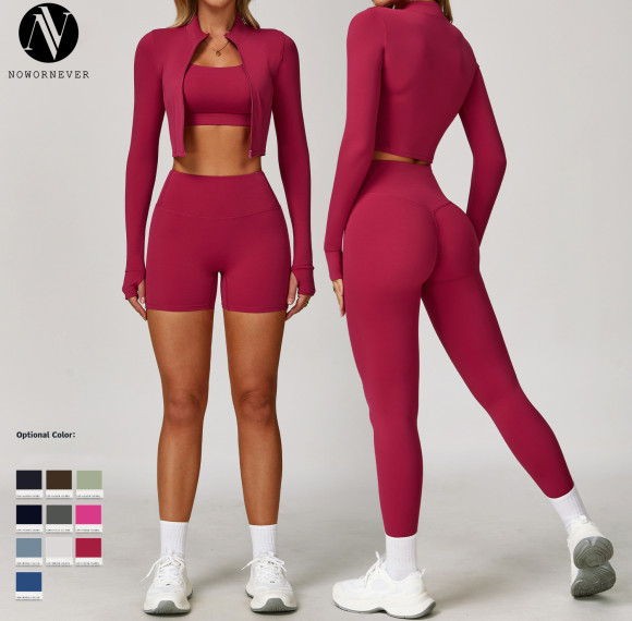 OEM & ODM Cloud-Feel Outdoor Sports Yoga Suit Set - Bare-Skin High-Waisted Fitness Clothing, Shockproof 3-Piece Tight-Fitting Activewear for Wholesale & Sourcing Agents