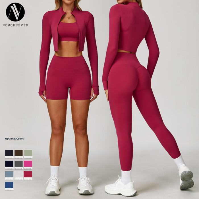 OEM & ODM Cloud-Feel Outdoor Sports Yoga Suit Set - Bare-Skin High-Waisted Fitness Clothing, Shockproof 3-Piece Tight-Fitting Activewear for Wholesale & Sourcing Agents