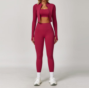 Wholesale Cloud-Feel Yoga Suit Set: OEM, ODM High-Waisted Shockproof Fitness Clothing - Tight-Fitting Bare-Skin 3-Piece Activewear for Outdoor Sports and Gym