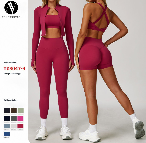 Wholesale Cloud-Feel Yoga Suit Set: OEM, ODM High-Waisted Shockproof Fitness Clothing - Tight-Fitting Bare-Skin 3-Piece Activewear for Outdoor Sports and Gym