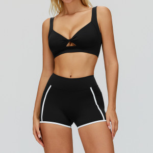 Customizable Cross-border Naked Feel Yoga Set - Stylish Color Block Hollow-out Backless Sports Set Designed for Outdoor Running and Fitness | OEM, ODM, and Wholesale Services Offered for Brands and Retailers