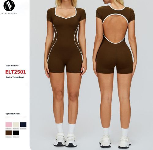 OEM & ODM Color-Blocked Nude-Feel Cross-Border Bodysuit for Women - Hollowed-Out Back, Tight-Fitting Sportswear Perfect for Running, Exercise, and Yoga Wear - Wholesale Activewear Solutions