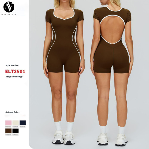 OEM & ODM Color-Blocked Nude-Feel Cross-Border Bodysuit for Women - Hollowed-Out Back, Tight-Fitting Sportswear Perfect for Running, Exercise, and Yoga Wear - Wholesale Activewear Solutions