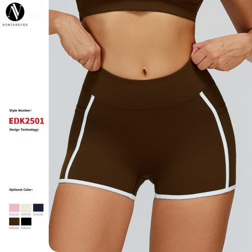Cross-border nude yoga shorts, color-blocked tight-fitting sports shorts, outdoor workout fitness running shorts, 2501