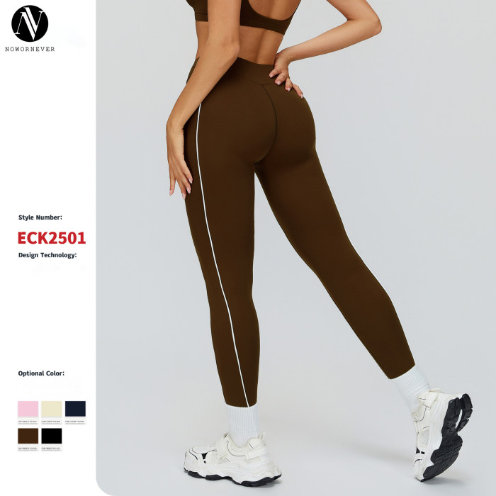 OEM & ODM Color-Blocked Nude-Feel Yoga Pants | Casual Tight-Fitting Sports Pants for Buttock Shaping | Outdoor Running Sportswear - Wholesale Available
