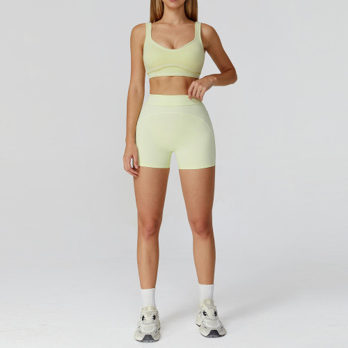 Color-Blocked Brushed Yoga Set 7028 with Double Shoulder Straps - High-End Sportswear for Women | OEM & ODM Available | Wholesale & Sourcing Agents Welcome