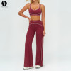 High-End Women's Running Workout Set 7028 - Color-Blocked Brushed Yoga Set with Double Shoulder Straps | OEM, ODM & Wholesale Options