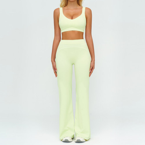 High-End Women's Running Workout Set 7028 - Color-Blocked Brushed Yoga Set with Double Shoulder Straps | OEM, ODM & Wholesale Options