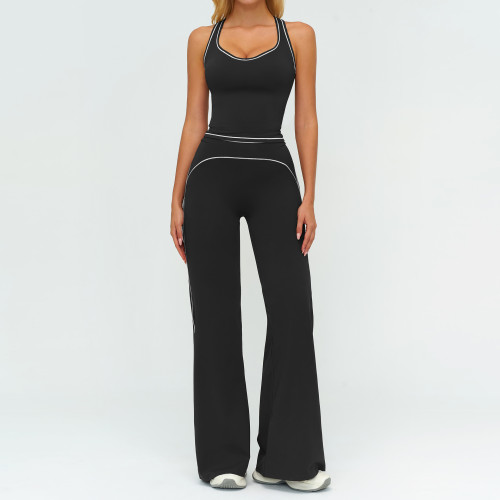 Women's High-Quality Color-Blocked Brushed Yoga Set with Double Shoulder Straps - Perfect for Running and Fitness | OEM, ODM & Wholesale Services