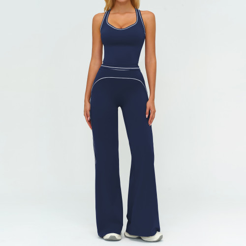 Women's High-Quality Color-Blocked Brushed Yoga Set with Double Shoulder Straps - Perfect for Running and Fitness | OEM, ODM & Wholesale Services