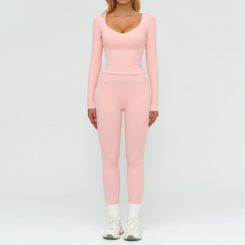 High-End Color-Blocked Brushed Yoga Set 7028 for Women - OEM & ODM Available | Premium Sportswear & Wholesale Solutions for Activewear Brands