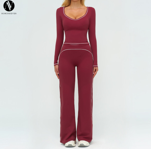 High-End Color-Blocked Brushed Yoga Set 7028 for Women - Double Shoulder Straps, OEM, ODM Available for Wholesale & Sourcing Agents