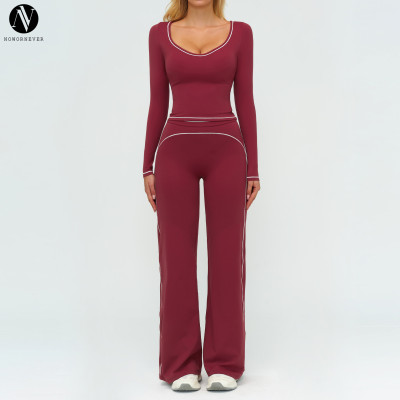 High-End Color-Blocked Brushed Yoga Set 7028 for Women - Double Shoulder Straps, OEM, ODM Available for Wholesale & Sourcing Agents