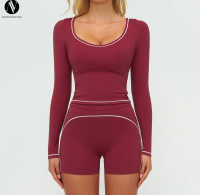 High-End Women's Color-Blocked Brushed Yoga Set 7028 - Double Shoulder Straps for Ultimate Comfort | OEM, ODM, Wholesale Activewear & Sportswear Manufacturing